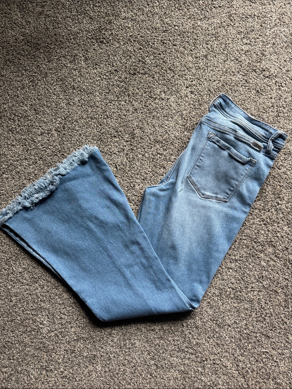 KanCan Light Blue Frayed-Hem Wide Leg Jeans